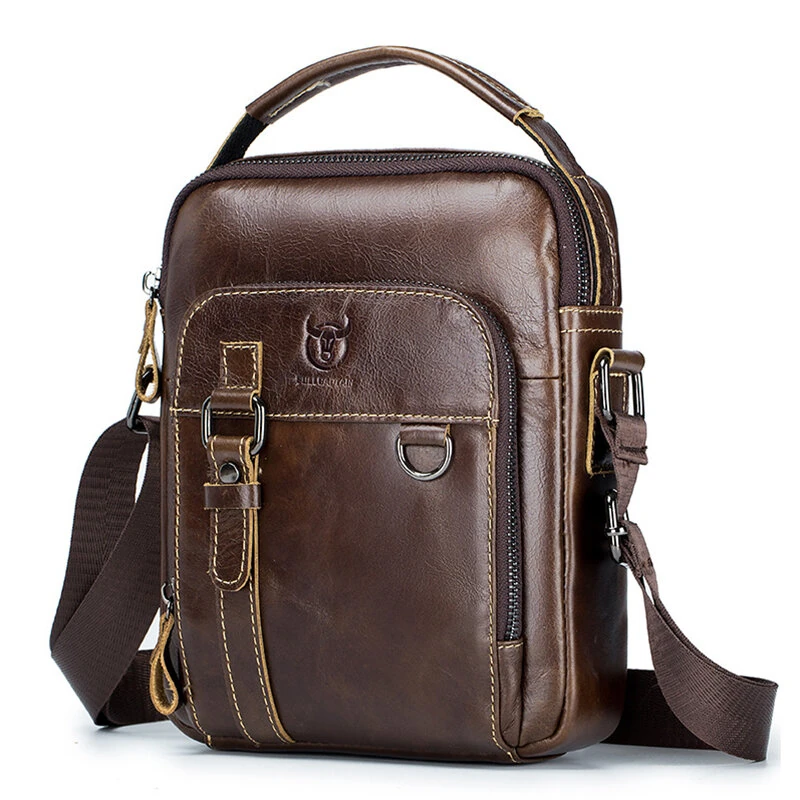 BULLCAPTAIN Genuine Leather Men's Shoulder Bag Small Handbag Fashion Crossbody Bag for Men Daily Casual Travel Messenger Bag for 7.9inch Ipad