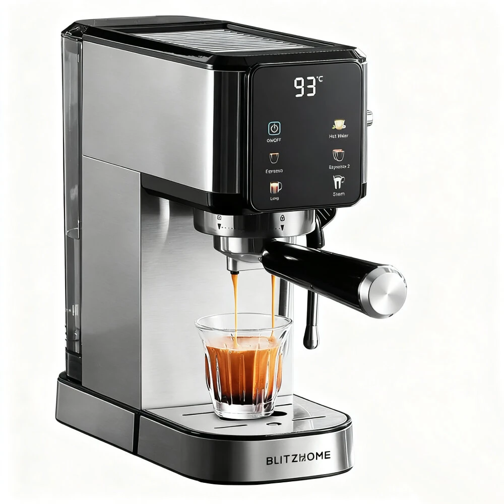BlitzHome® CM5105 Semi-Automatic Espresso Coffee Machine 20Bar 1350W with Touchscreen Control Cup Warmer 1L Removable Water Tank