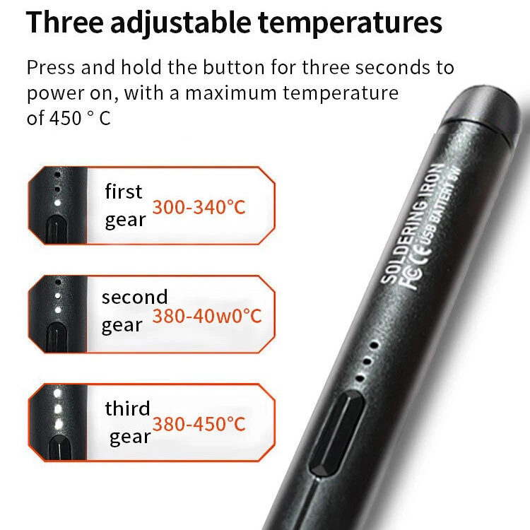 USB Cordless Soldering Iron Type-C Interface Mini Soldering Iron Set Electric Soldering Iron Adjustable Temperature 5V 8W