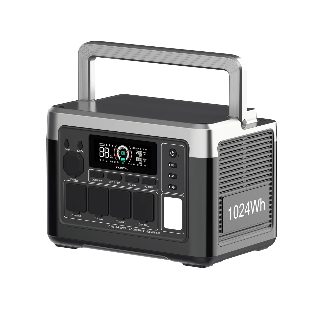 [EU Direct] OUKITEL P1000 Plus 1800W 1024Wh Portable Power Station, 45 Minutes Fast Full Charge, LiFePO4 Solar Generator, Smart App Control for Outdoor, RV, Home Backup and Emergency Power