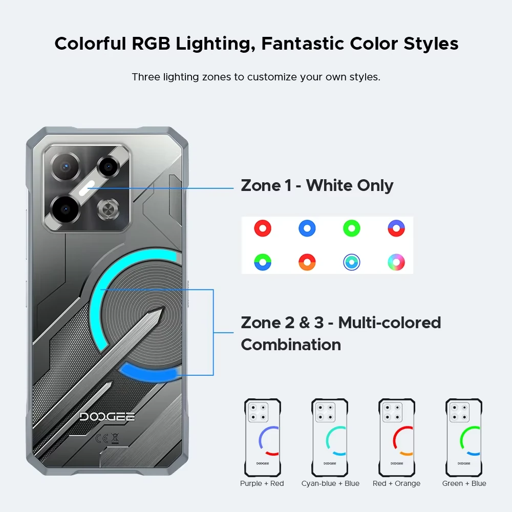 DOOGEE Blade GT Pro 5G LED light effect 32GB 512GB 100MP Triple Camera Dimensity 7025 6.72 inch 120Hz 5800mAh Android 14 NFC IP68 IP69K Waterproof Rugged Smartphone