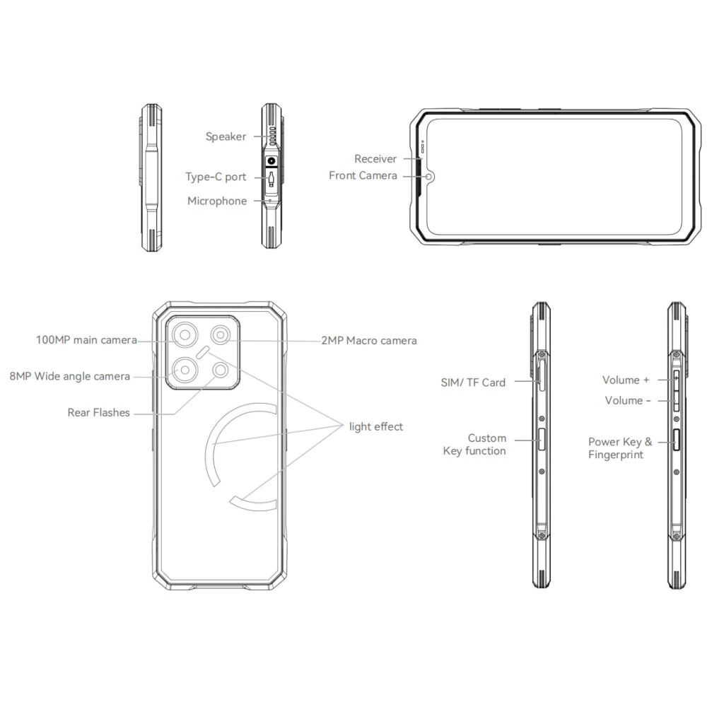 DOOGEE Blade GT Pro 5G LED light effect 32GB 512GB 100MP Triple Camera Dimensity 7025 6.72 inch 120Hz 5800mAh Android 14 NFC IP68 IP69K Waterproof Rugged Smartphone
