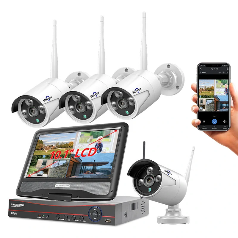 Hiseeu 4HB615 5MP 8CH NVR Security Cameras System Kit Waterproof Wireless Outdoor CCTV Camera Surveillance System Set with 10.1 inch Monitor