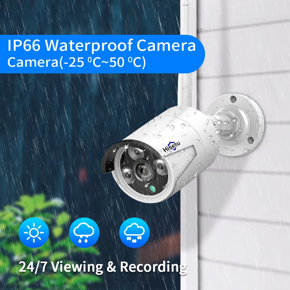 Hiseeu 4HB615 5MP 8CH NVR Security Cameras System Kit Waterproof Wireless Outdoor CCTV Camera Surveillance System Set with 10.1 inch Monitor