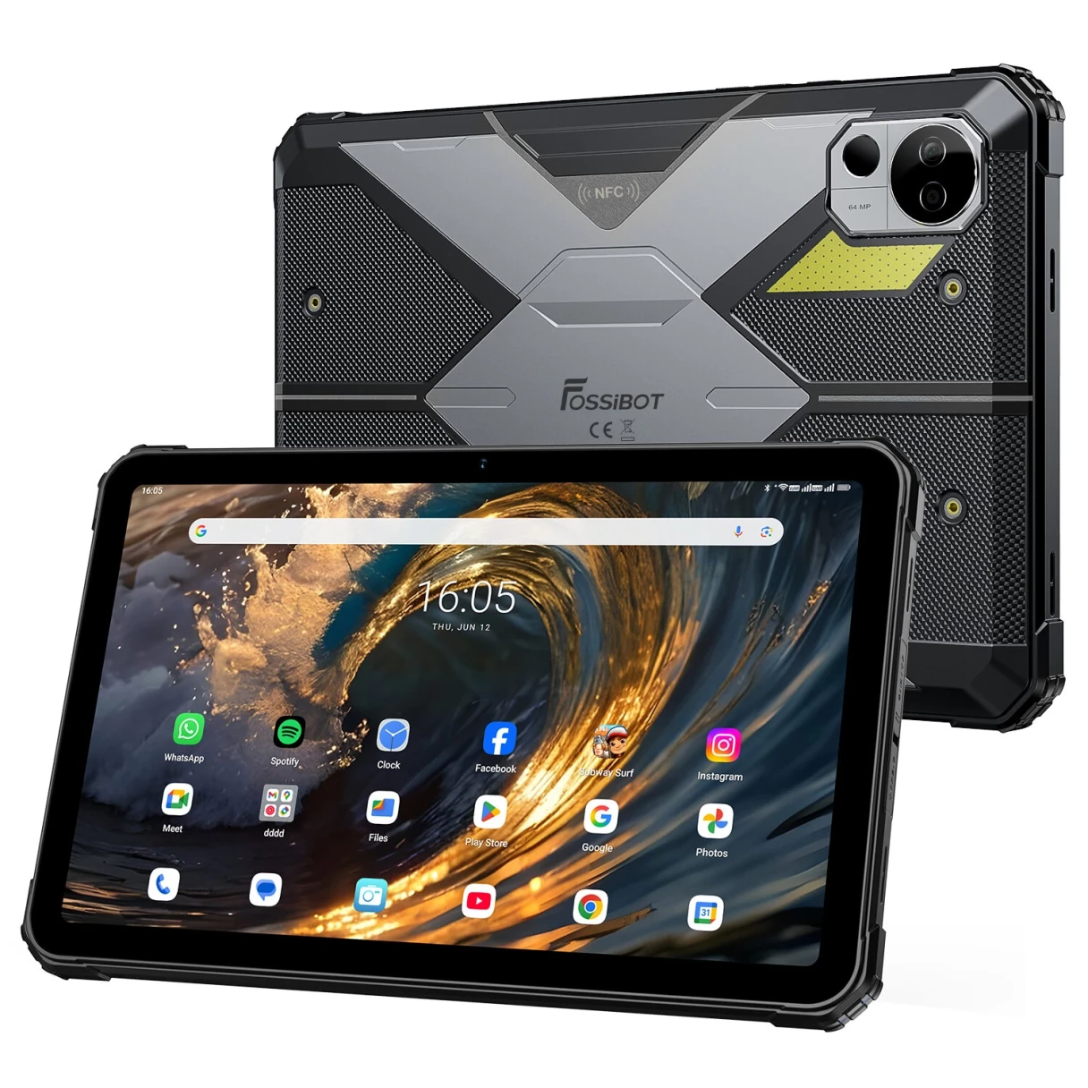 FOSSiBOT DT3 MediaTek Dimensity 7300 Octa Core 12GB RAM +20GB Virtual Memory 256GB ROM 5G LTE 10.4 Inch 2K Screen WIFI6 Android 15 21650mAh Battery 64MP+32MP Camera IP68 IP69K Rugged Tablet