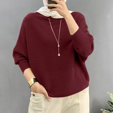 ZANZEA Daily Style Women Knitted Long Sleeve Crew Neck  T-shirt Casual Solid Loose Work Tops