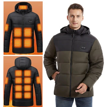 TENGOO HJ-15G Unisex Contton-padded Heated Jacket - 15 Heating Areas, USB/DC Charging, Winter Electric Thermal Warm Jacket for Outdoor Hiking Camping