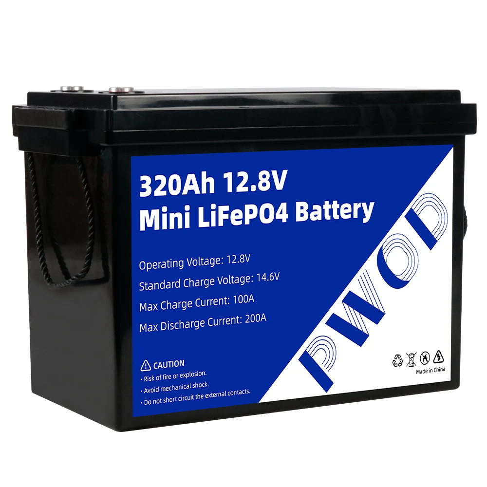 PWOD 12.8V 320Ah 3840Wh Mini LiFePO4 Battery Storage Box RV & Boat Lithium Battery Built-in BMS IP65 Protection