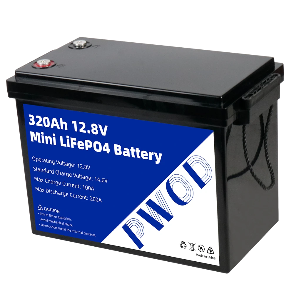 PWOD 12.8V 320Ah 3840Wh Mini LiFePO4 Battery Storage Box RV & Boat Lithium Battery Built-in BMS IP65 Protection