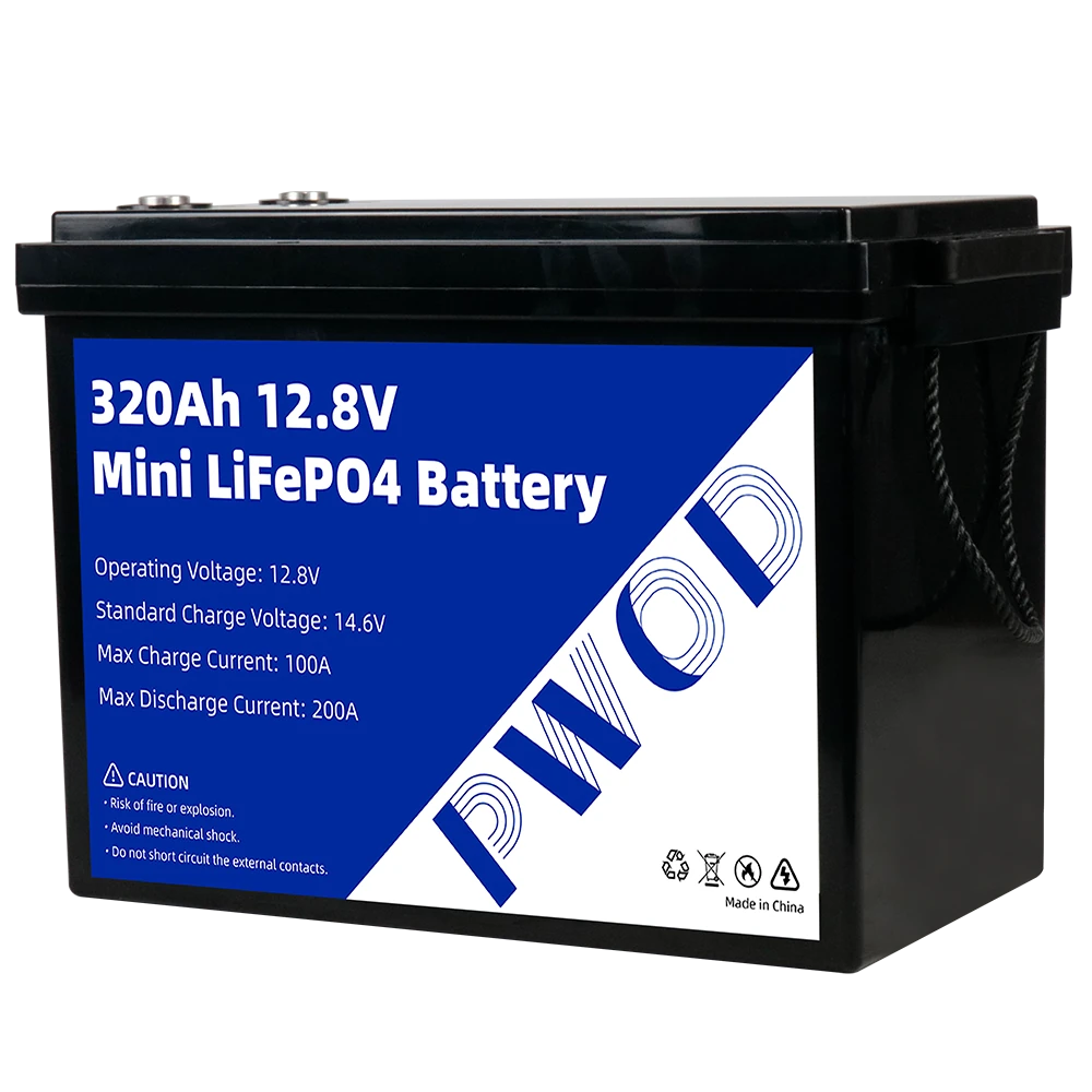 PWOD 12.8V 320Ah 3840Wh Mini LiFePO4 Battery Storage Box RV & Boat Lithium Battery Built-in BMS IP65 Protection