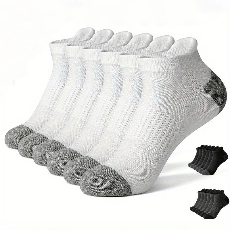 6 Pair Cotton Men Socks Comfy Solid Color Male's Short Sock Summer Cycling Breathable Mesh Running Ankle Socks