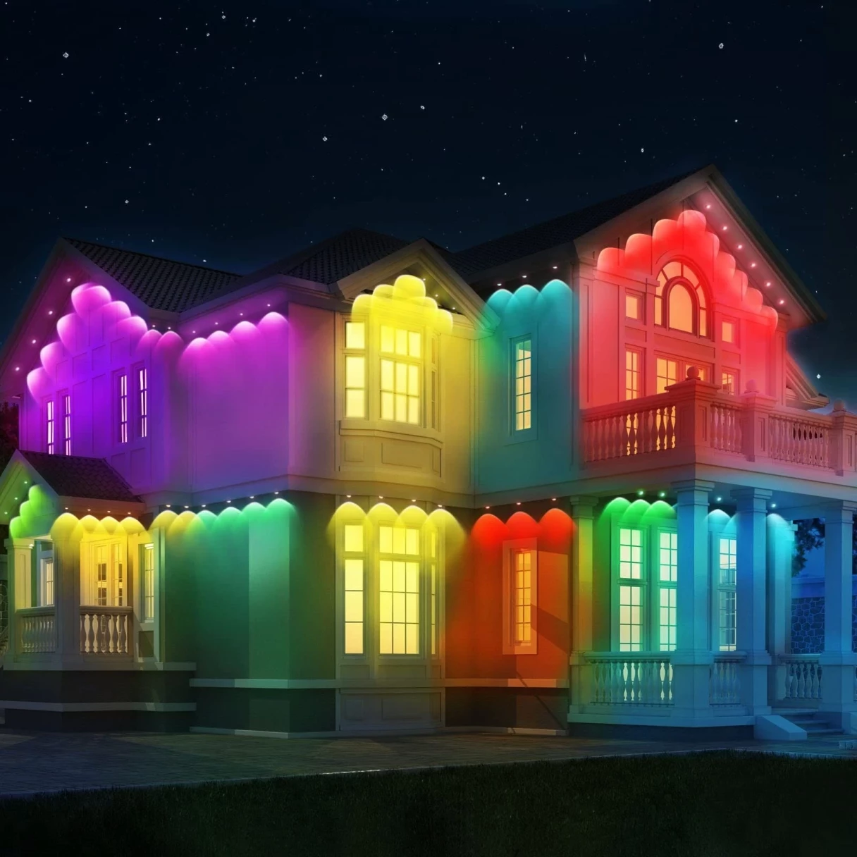 BlitzWill® BW-SS1 Smart Outdoor Eaves Light 14.5m LED String Music Sync Works With Alexa & Google Assistant Waterproof for Halloween & Christmas Decorations