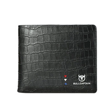 BULLCAPTAIN Business Casual Billfold Cowhide Leather Men Wallet with Gift Box Short Crocodile Pattern Holder RFID Money Clip Gift for Boyfriend Father Husband Gift