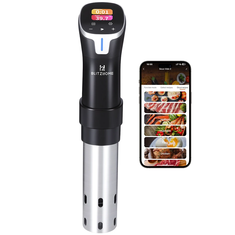 BlitzHome® SV2401C 1100W Smart Sous Vide Cooker APP Control Thermal Immersion Circulator Machine with Color Touchscreen ±0.5°C Precision 99-Hour Timer