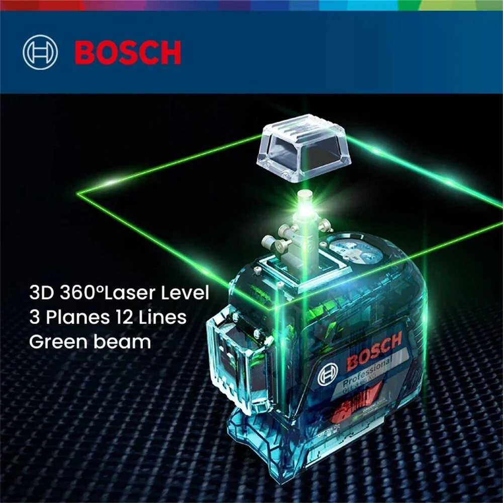 GLL3-60XG 3D Green Laser Level 12 Lines Auto-Leveling 30m Range IP54 High Accuracy Construction Tool