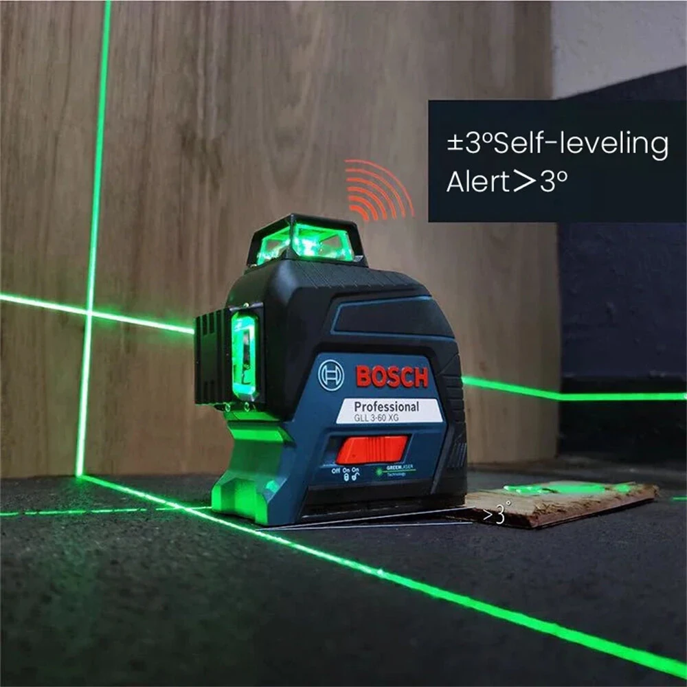 GLL3-60XG 3D Green Laser Level 12 Lines Auto-Leveling 30m Range IP54 High Accuracy Construction Tool