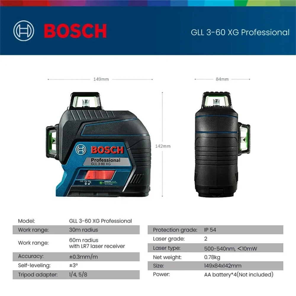 GLL3-60XG 3D Green Laser Level 12 Lines Auto-Leveling 30m Range IP54 High Accuracy Construction Tool