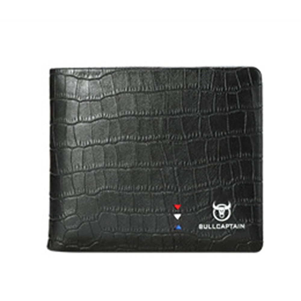BULLCAPTAIN Business Casual Billfold Cowhide Leather Men Wallet with Gift Box Short Crocodile Pattern Holder RFID Money Clip Gift for Boyfriend Father Husband Gift