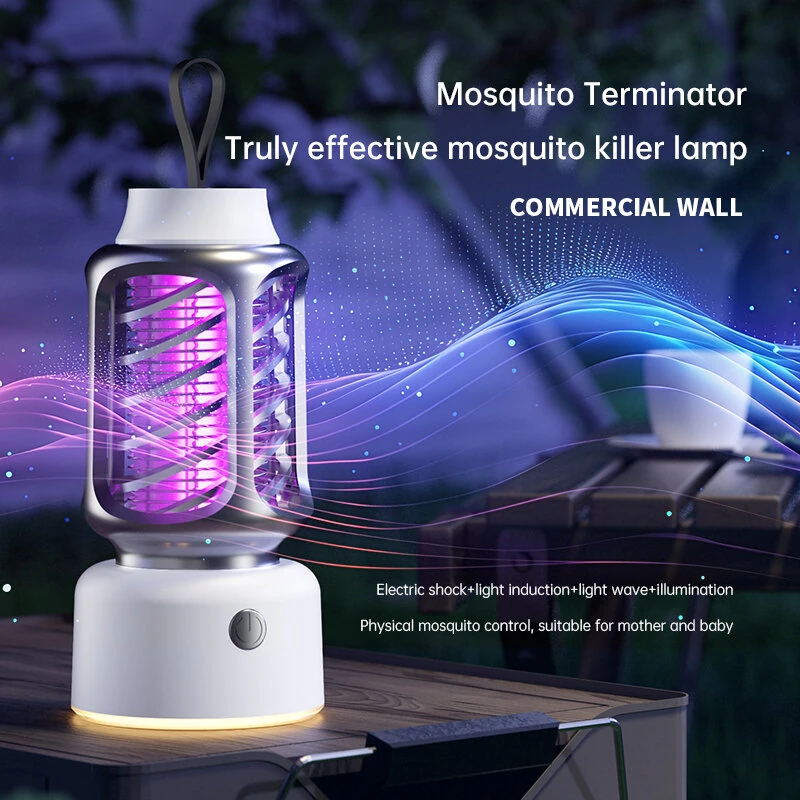 360° Electric Shock Mosquito Killer Lamp USB Charging Portable Household Electric Mosquito Killing Photocatalyst Outdoor Camping Dual Lighting Modes