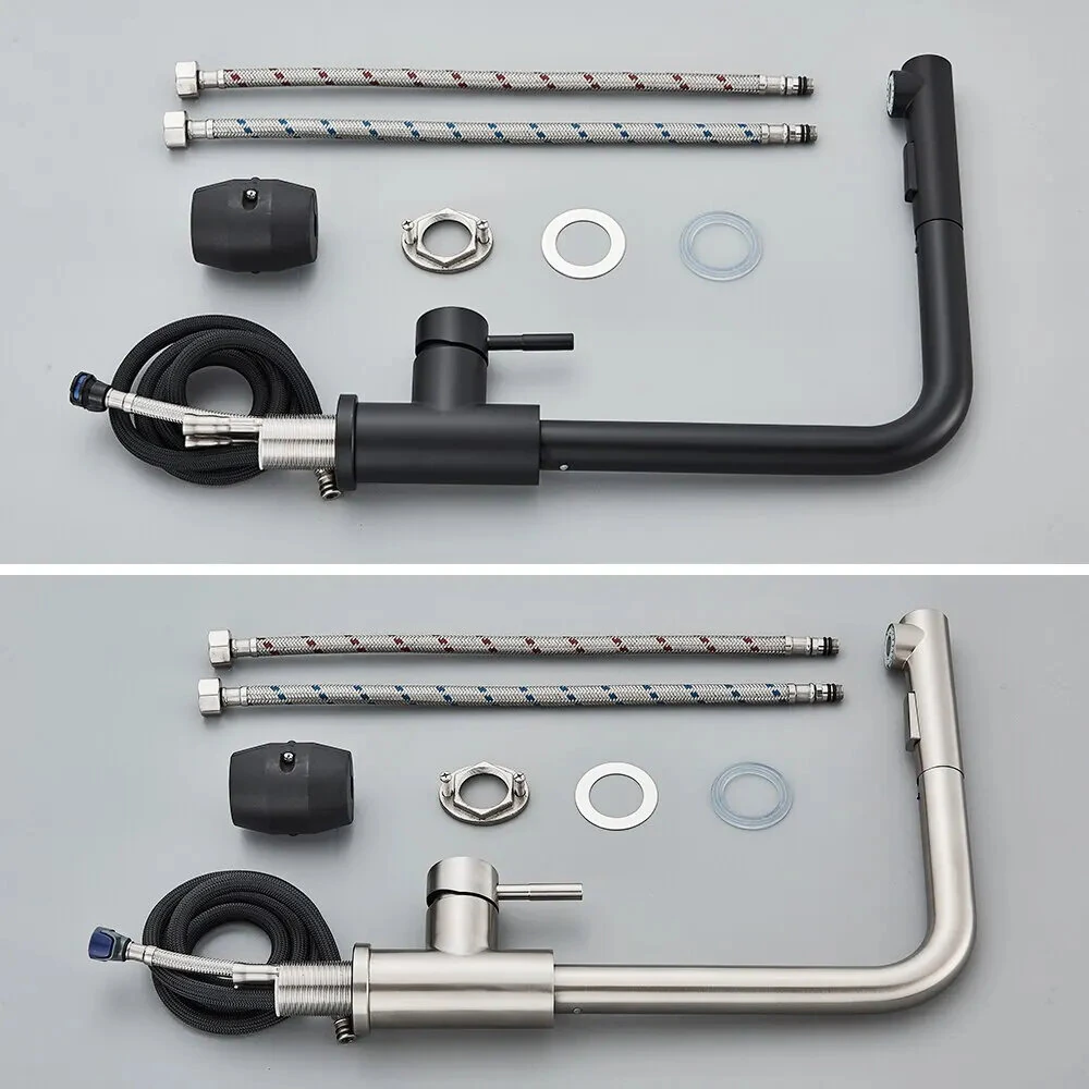 304 Stainless Steel Pull-out Faucet with 2 Modes Pull Out Kitchen Sink Faucet Stainless Steel Hot Cold Water Mixer Tap Spray Nozzle Flexible