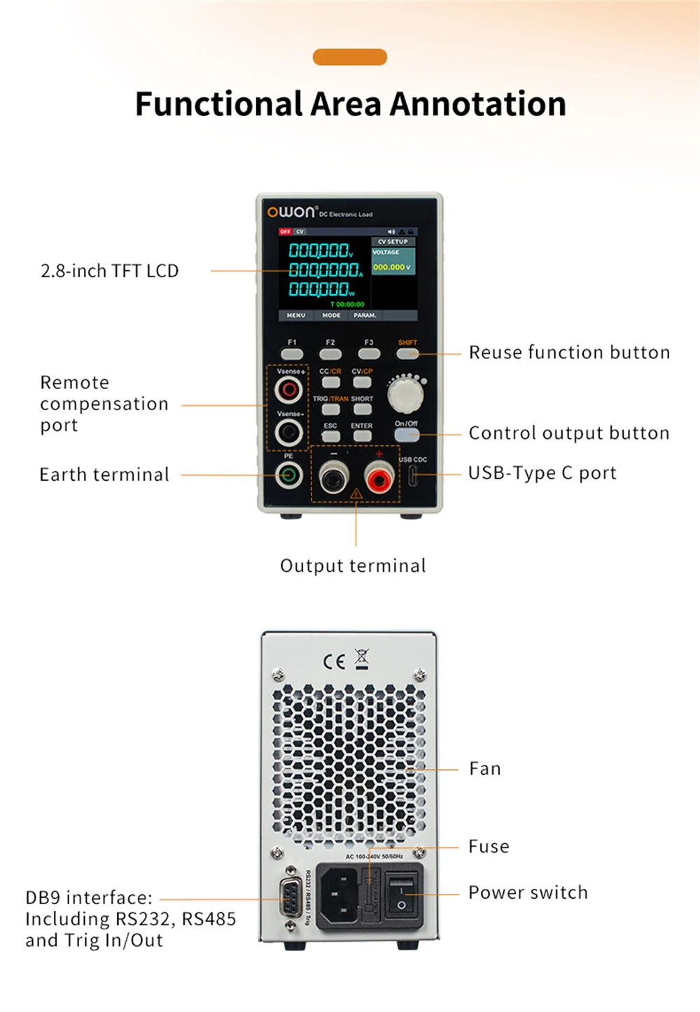 OWON Programmable DC Electronic Load 150W 300W Adjustable Power Supply Support RS485 RS232 SCPI  2.8-inch TFT LCD display OEL1515 OEL1520 OEL1530 OEL3015 OEL3020 OEL3030 EU Plug
