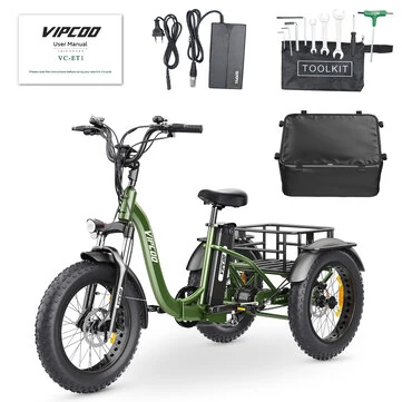 [EU DIRECT] VIPCOO VC-ET1 Electric Tricycle Cargo 48V 20AH Battery 750W Motor Recommended Top Speed 25KM/H 20inches Tires 40-65KM Max Mileage 150KG Max Load Electric Bike