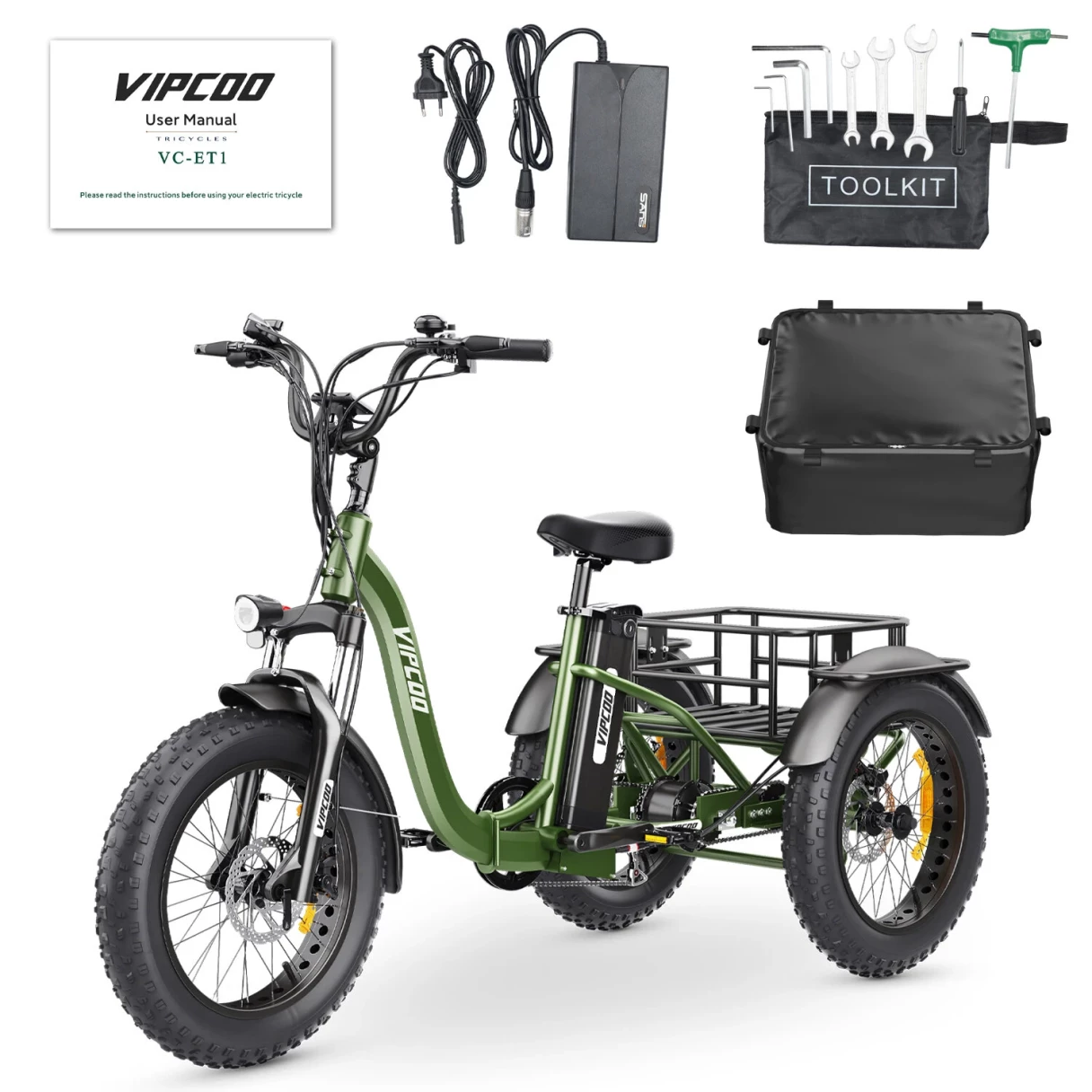 [EU DIRECT] VIPCOO VC-ET1 Electric Tricycle Cargo 48V 20AH Battery 750W Motor Recommended Top Speed 25KM/H 20inches Tires 40-65KM Max Mileage 150KG Max Load Electric Bike