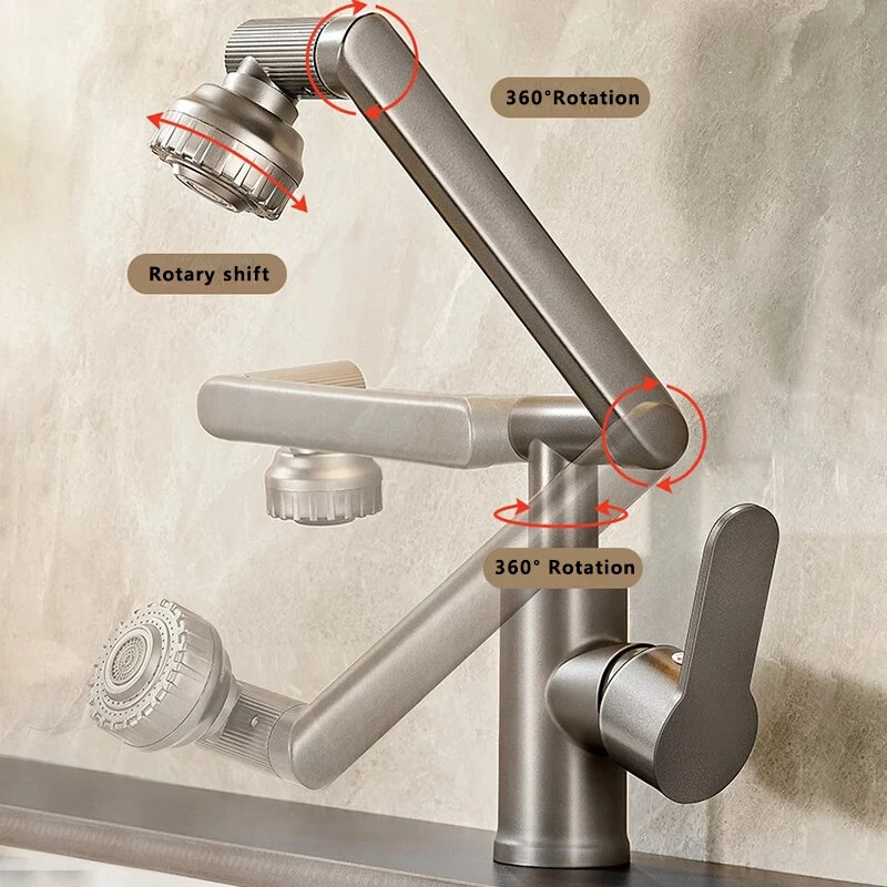 Universal G1/2 Hot and Cold Rotating Faucet 1080 Degree Rotation Copper Material Dual Mode Output Lift Type for Kitchen Bathroom Optional