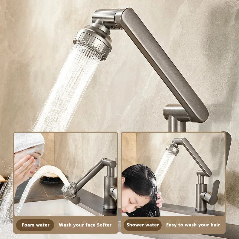 Universal G1/2 Hot and Cold Rotating Faucet 1080 Degree Rotation Copper Material Dual Mode Output Lift Type for Kitchen Bathroom Optional