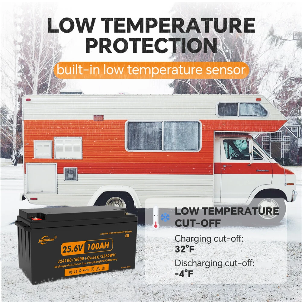 JSDSOLAR 24V 100Ah LiFePo4 Battery Pack With Bluetooth 8000+ Cycles Rechargeable Lithium Iron Phosphate Batteries For Boat RV