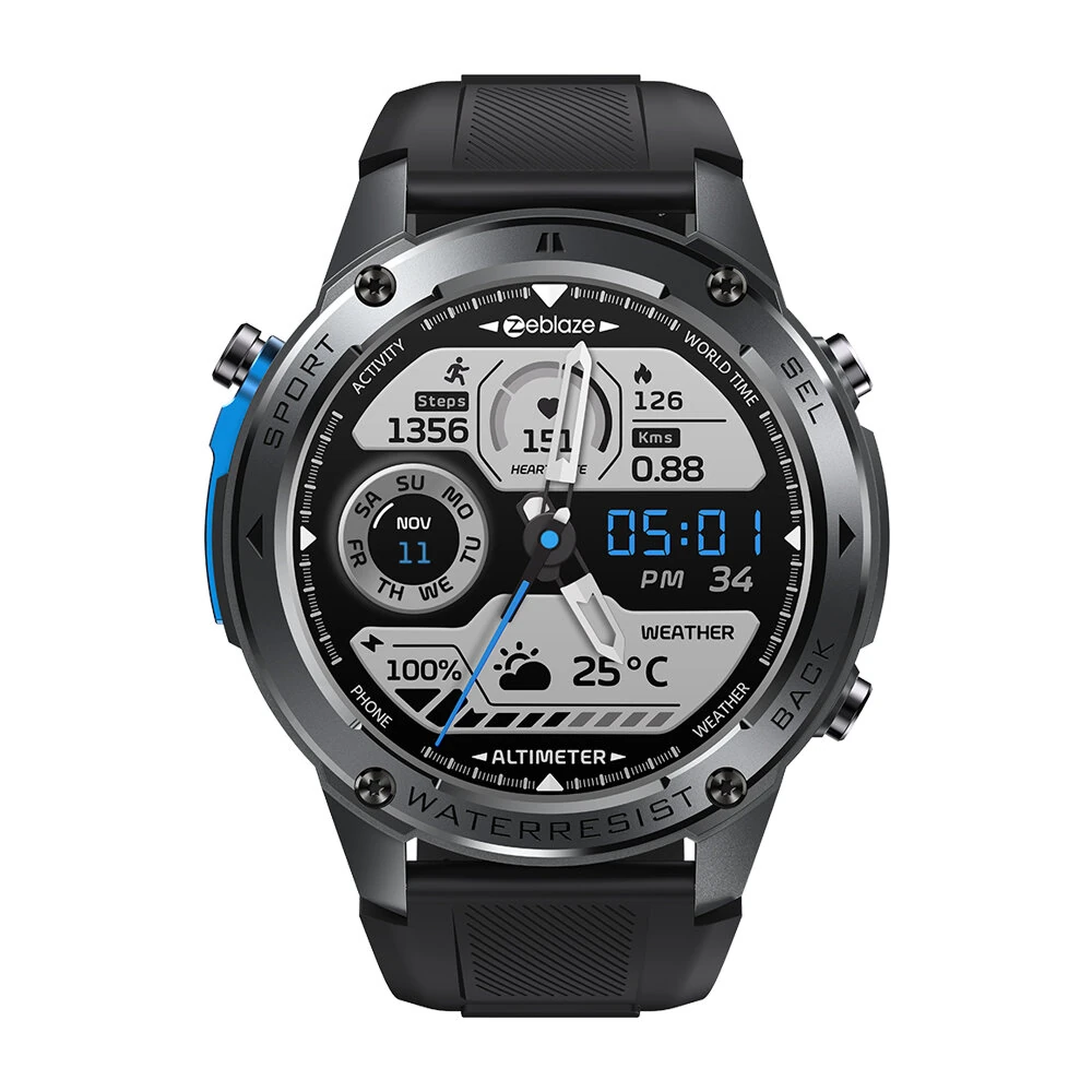 [World Premiere]Zeblaze Stratos 2 Ultra 1.43 HD AMOLED GPS 10 ATM Waterproof Barometric Altimeter Compass 60 days Battery Life GPS Dual-band GNSS 6 SatellitePositioning System Health Management Ultimate Outdoor Smart Watch