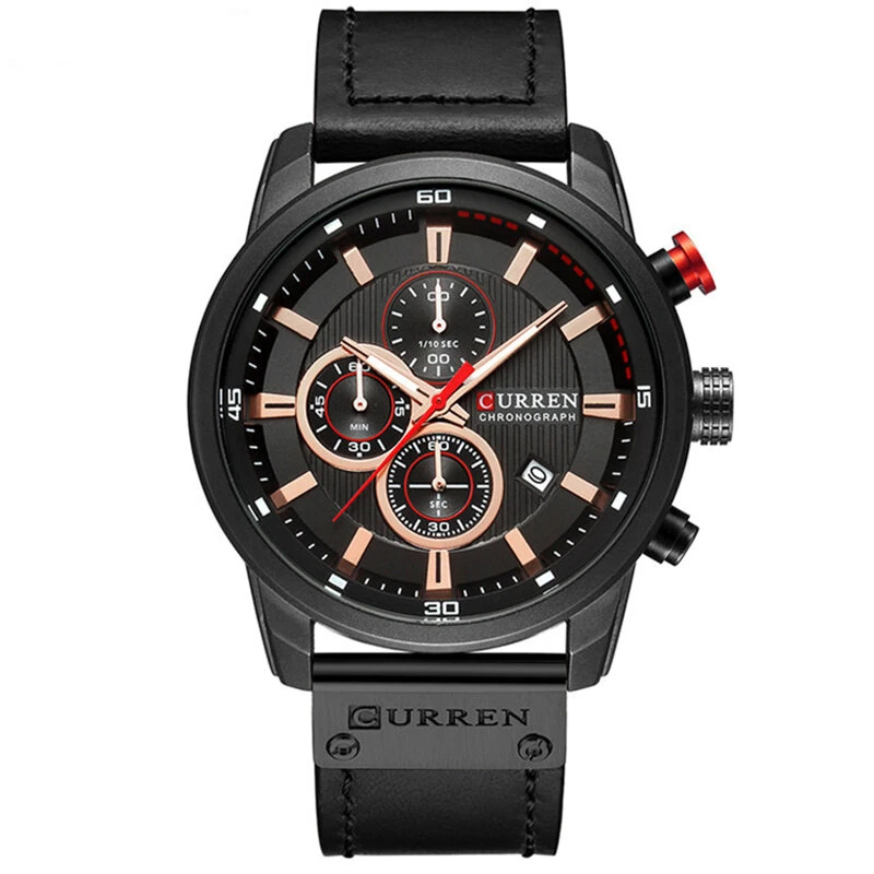 CURREN Men Leather Strap Sport Watches Six-hand Chronograph Wristwatch Waterproof Watches Multifunctional Quartz Watch