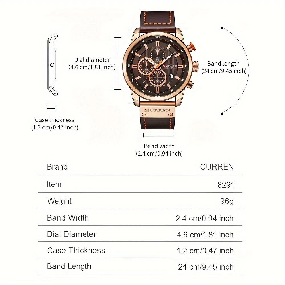 CURREN Men Leather Strap Sport Watches Six-hand Chronograph Wristwatch Waterproof Watches Multifunctional Quartz Watch