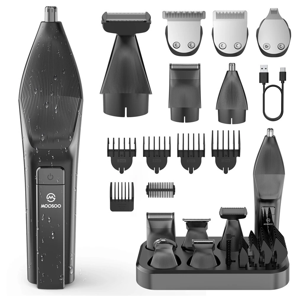 [EU Direct] MOOSOO RS1901 6-in-1 Multi-Grooming Kit for Men Electric Shaver Hair Trimmer Beard Trimmer & Nose Hair Trimmer Body Groomer IPX7 Waterproof LCD Display