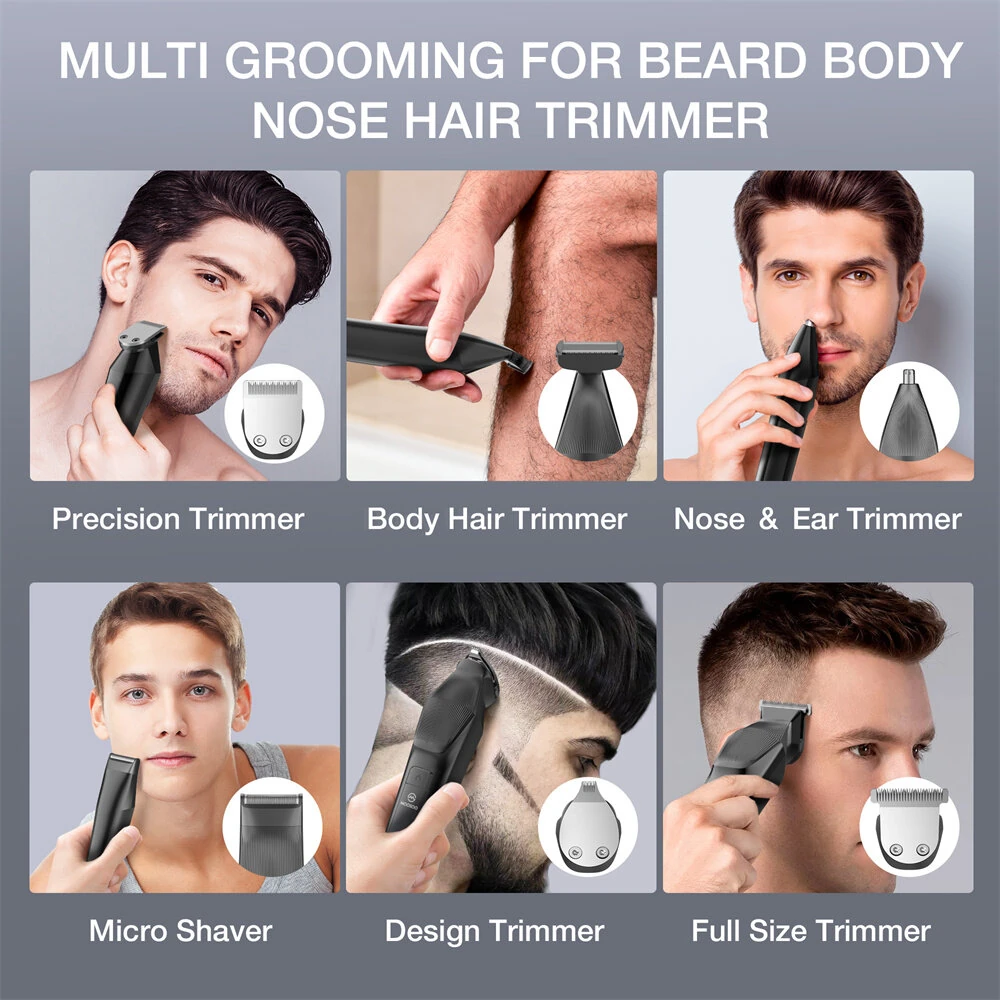 [EU Direct] MOOSOO RS1901 6-in-1 Multi-Grooming Kit for Men Electric Shaver Hair Trimmer Beard Trimmer & Nose Hair Trimmer Body Groomer IPX7 Waterproof LCD Display
