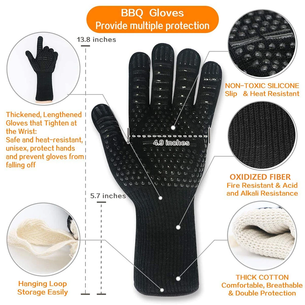 Heat Resistant BBQ Gloves Multi-purpose Grilling Gloves 1472 F° Heat Resistant Grilling Gloves Grilling Set for Grilling Baking