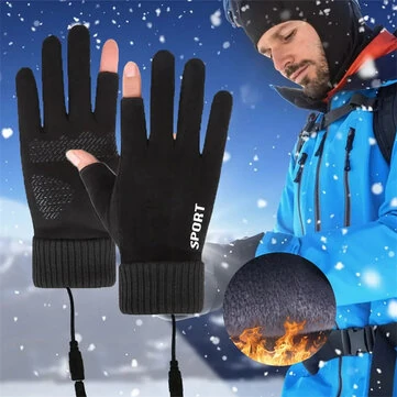 TENGOO Touch Screen Electric Heated Gloves Windproof Hand Warmer USB Rechargeable Heating Thermal Gloves 2 Finger Heated Gloves for Women Men