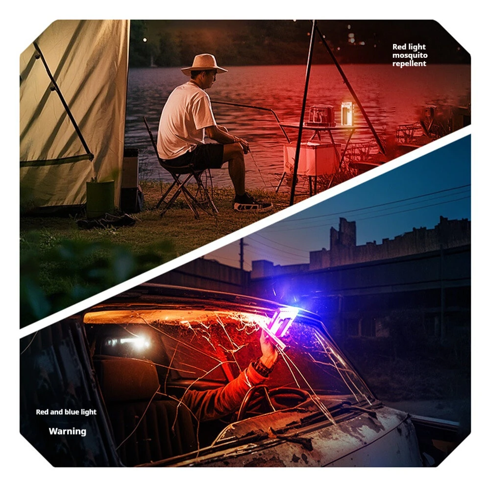 5-LED Magnetic Portable Flashlight With 21700 Battery USB Rechargeable with Digital Display, Red & Blue Warning Lights, Outdoor EDC Work Inspection Lamp
