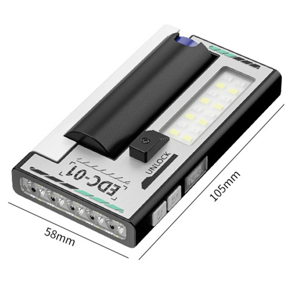 5-LED Magnetic Portable Flashlight With 21700 Battery USB Rechargeable with Digital Display, Red & Blue Warning Lights, Outdoor EDC Work Inspection Lamp