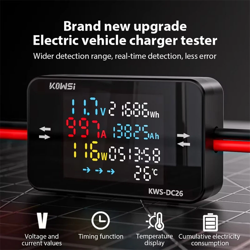 KEWEISI KWS-DC26 Battery Charger Tester Power Meter Voltmeter Ammeter DC 8-80V 50A LCD Screen Overvoltage Overcurrent Warning XT60 XT90 Anderson Connector Solar Electric Vehicle Motorcycle