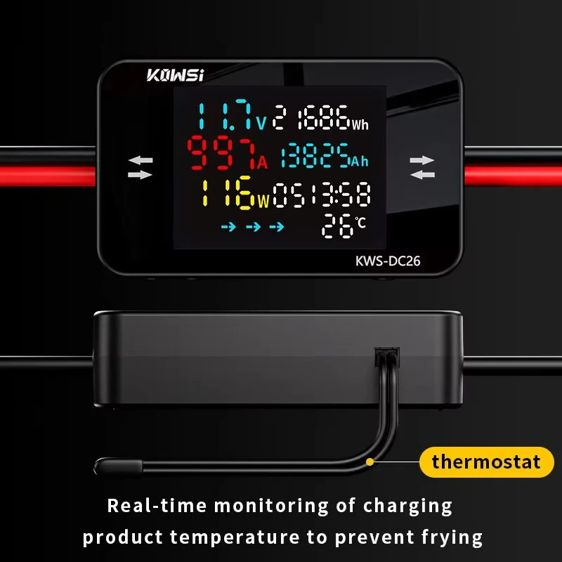 KEWEISI KWS-DC26 Battery Charger Tester Power Meter Voltmeter Ammeter DC 8-80V 50A LCD Screen Overvoltage Overcurrent Warning XT60 XT90 Anderson Connector Solar Electric Vehicle Motorcycle