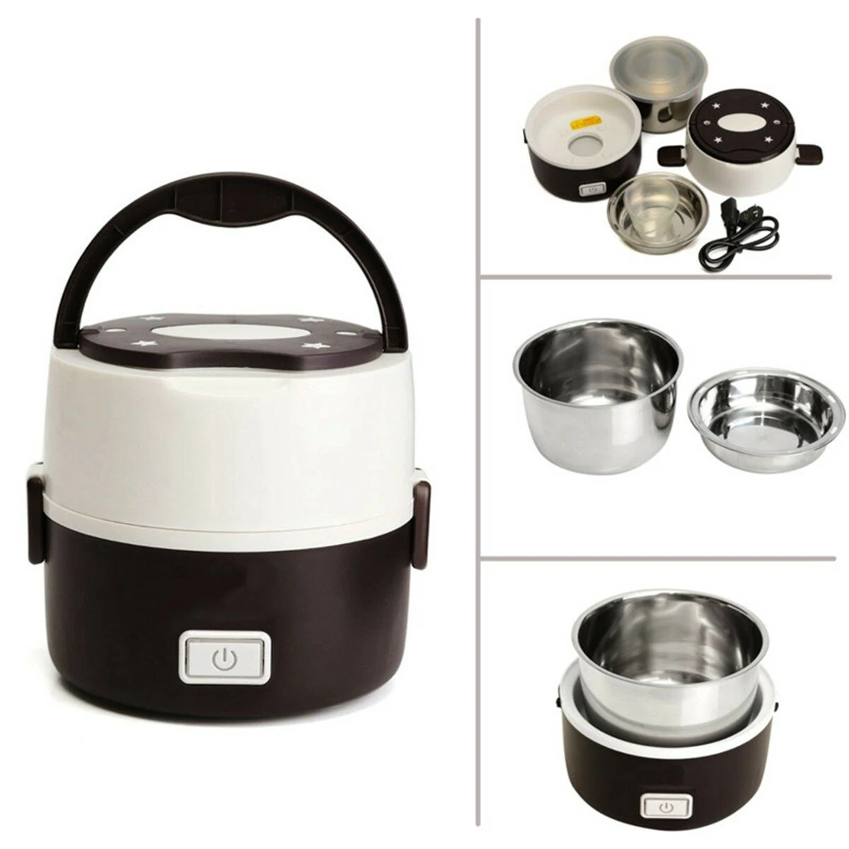Janolia 1.3L 200W Portable Electric Lunch Box Food Warmer with Removable Stainless Steel Container Electric Heating Bento Lunch Box Food Storage Container EU Plug for Office and Home