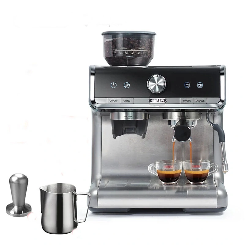 [EU Direct] HiBREW H7 Semi-automatic Espresso Machine 1450W 19 Bar Conical Burr Grinder 30 Levels Grinding Beans Intelligent Temperature Control with Latte Cup Powder Tamper Electronic Scale