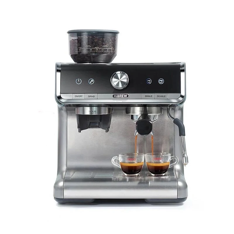 [EU Direct] HiBREW H7 Semi-automatic Espresso Machine 1450W 19 Bar Conical Burr Grinder 30 Levels Grinding Beans Intelligent Temperature Control with Latte Cup Powder Tamper Electronic Scale