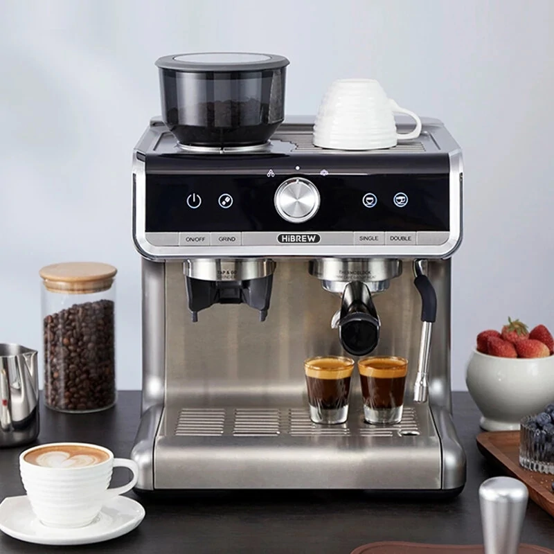 [EU Direct] HiBREW H7 Semi-automatic Espresso Machine 1450W 19 Bar Conical Burr Grinder 30 Levels Grinding Beans Intelligent Temperature Control with Latte Cup Powder Tamper Electronic Scale