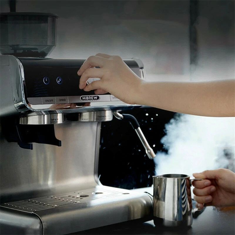 [EU Direct] HiBREW H7 Semi-automatic Espresso Machine 1450W 19 Bar Conical Burr Grinder 30 Levels Grinding Beans Intelligent Temperature Control with Latte Cup Powder Tamper Electronic Scale