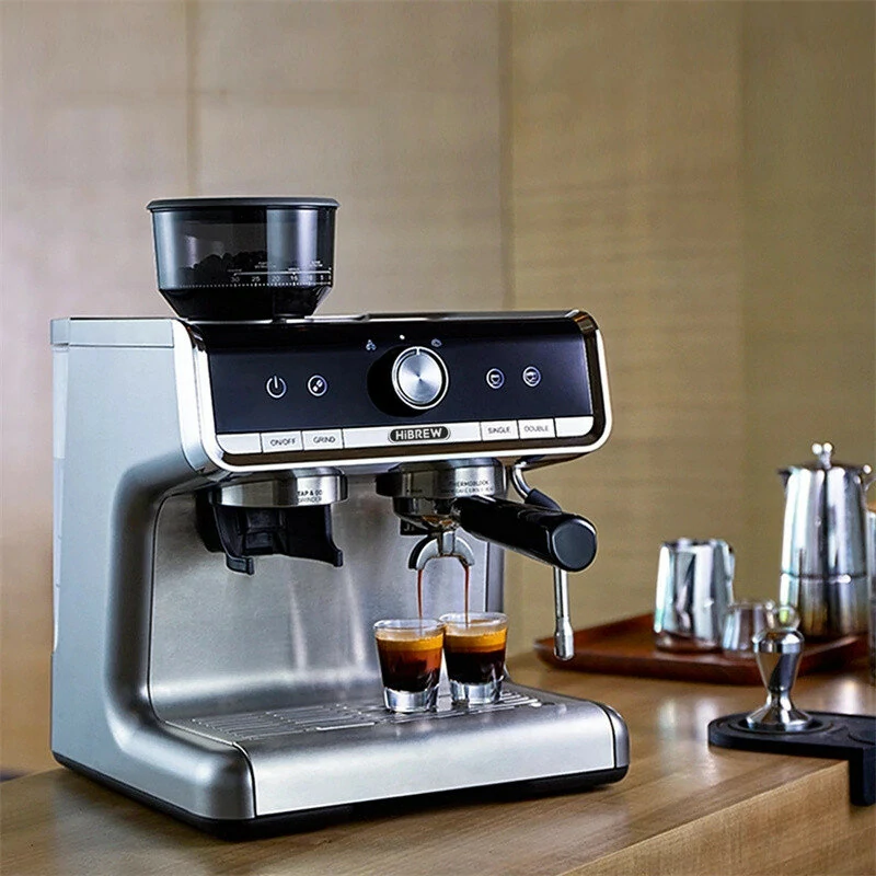 [EU Direct] HiBREW H7 Semi-automatic Espresso Machine 1450W 19 Bar Conical Burr Grinder 30 Levels Grinding Beans Intelligent Temperature Control with Latte Cup Powder Tamper Electronic Scale
