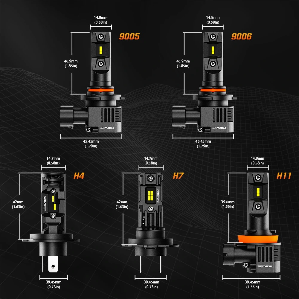 NightEye Auto Lighting A315-S10 2PCS 6500K White LED Car Headlight Bulbs 22000LM/Pair LED Front Headlamp IP68 Waterproof