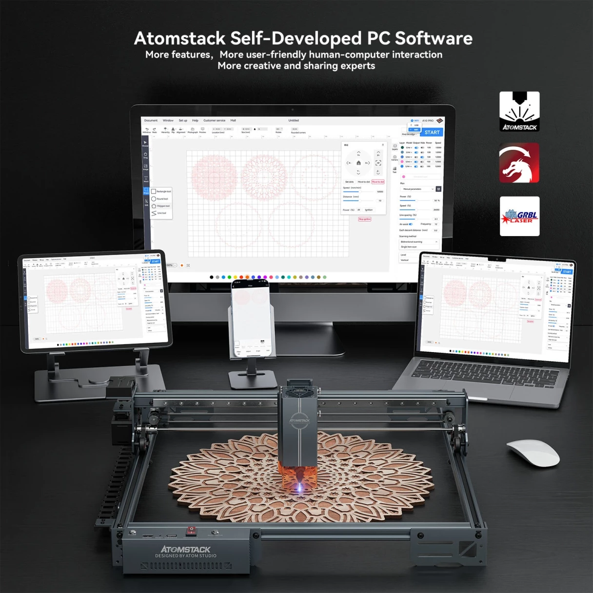 Refurbished AtomStack A20 PRO V2 20W Laser Engraver 24000mm/min Ultra Fast 120W High Power Laser Engraving Machine CNC Laser Cutter and Engraver Machine 400mm x 365mm Engraving Area for Metal Wood Leather