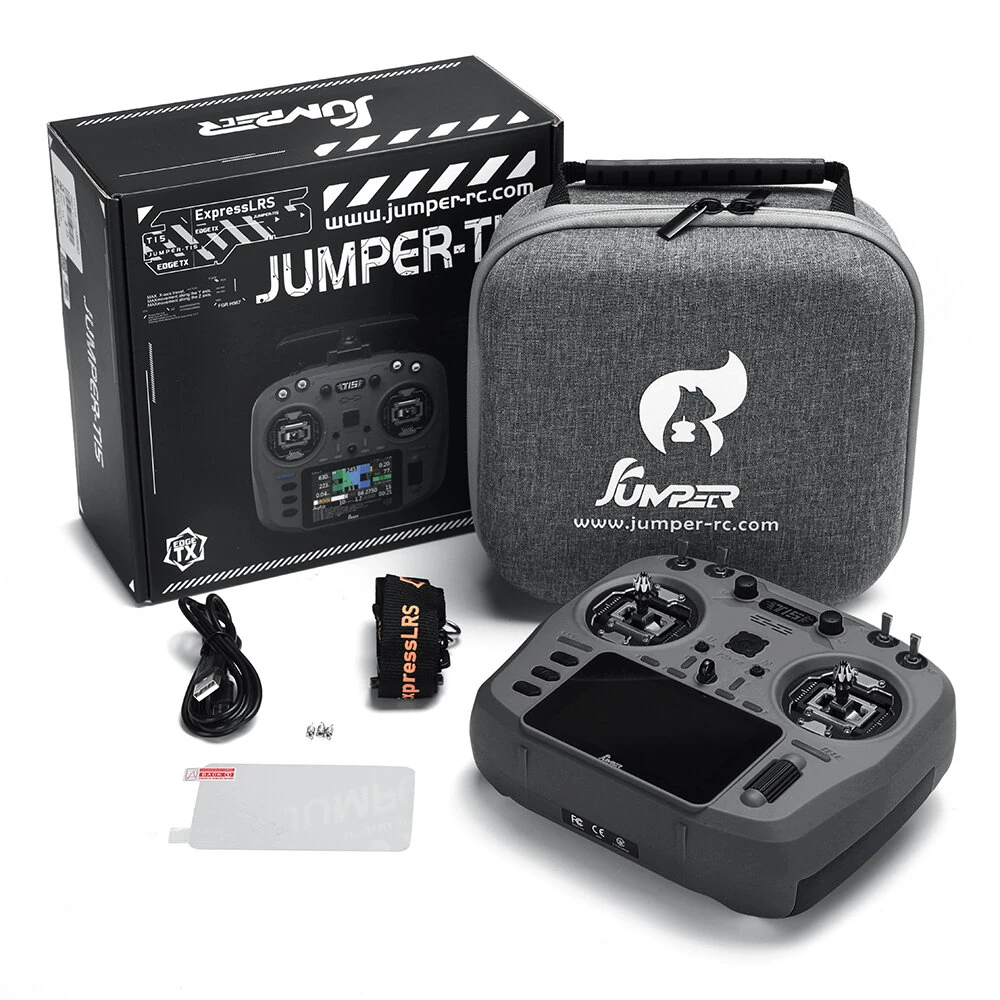Jumper T15 2.4GHz ELRS 1W VS-M Hall Sensor Full Size Gimbal 3.5" Colour-Touch Screen EdgeTX Radio Controller for FPV RC Racer Drone